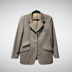 Vintage Kevin & Howland Made in Ireland Tweed Wool Blazer with Suede Collar 42R